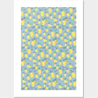 Lemon Pattern on Blue Posters and Art